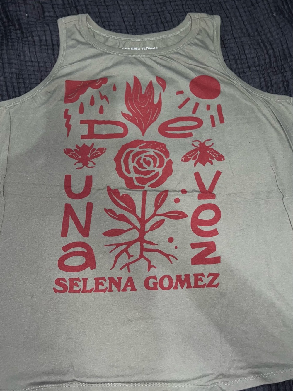 Selena Gomez Olive Green Graphic Tee with White Print